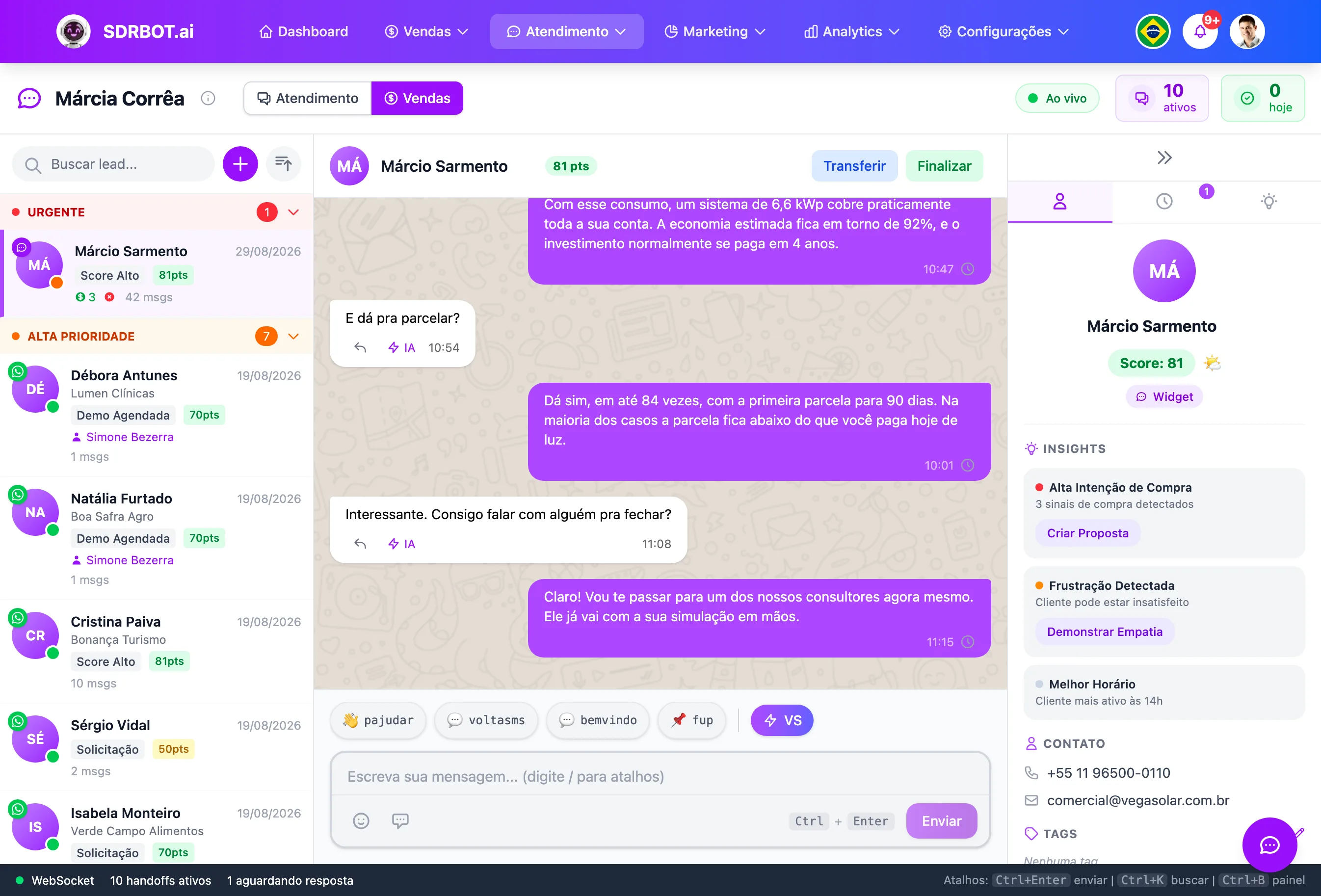 Central de Atendimento WhatsApp no painel do SDRBOT.ai