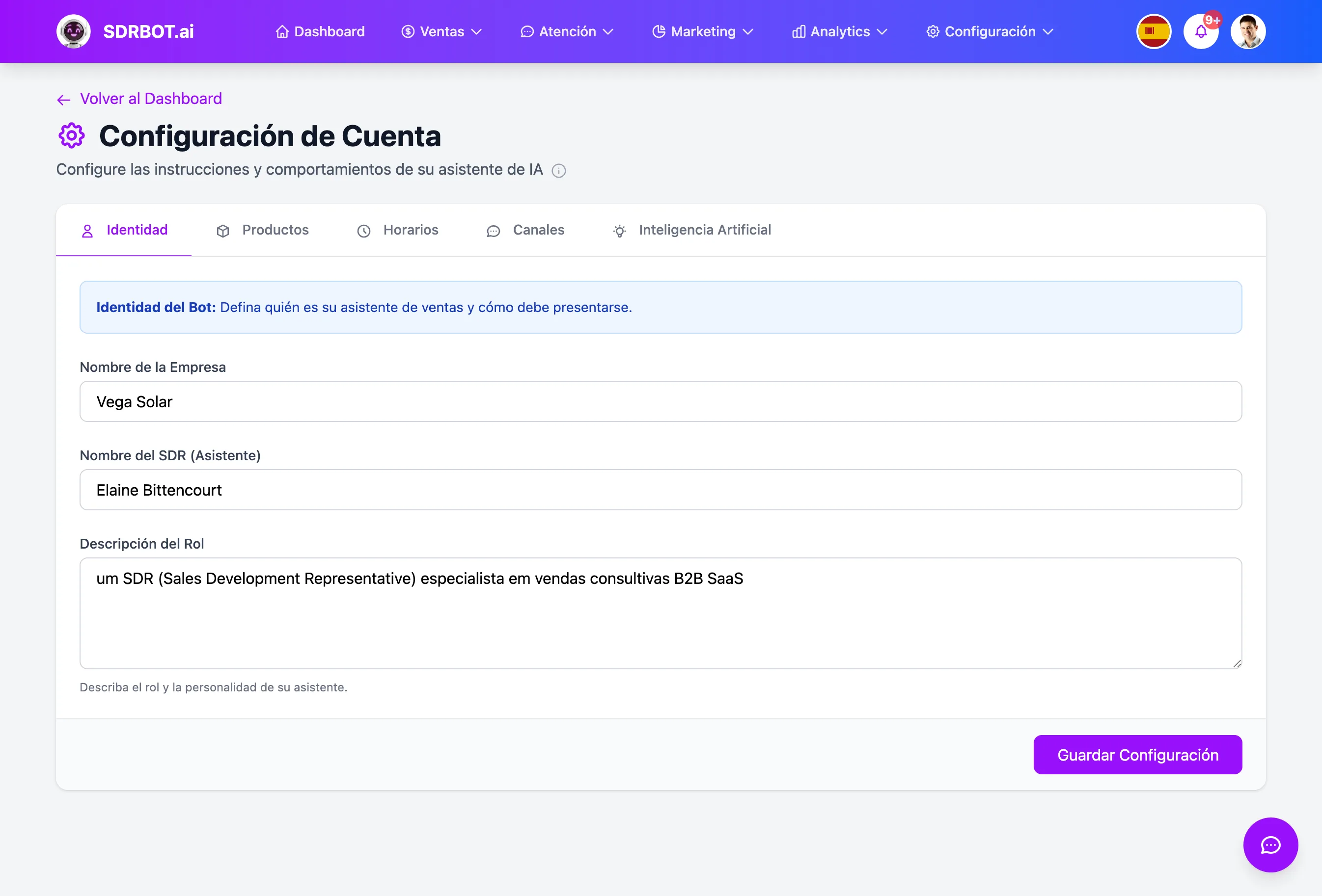 SDR con IA no painel do SDRBOT.ai